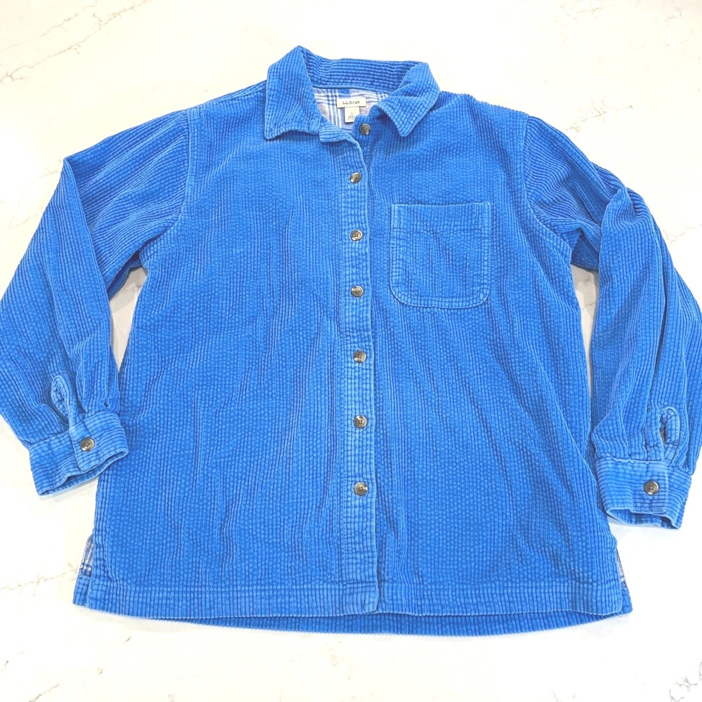 LL Bean Lined Wide Wale Corduroy Shirt Shacket Womens S Bright Blue‎ Cottagecore